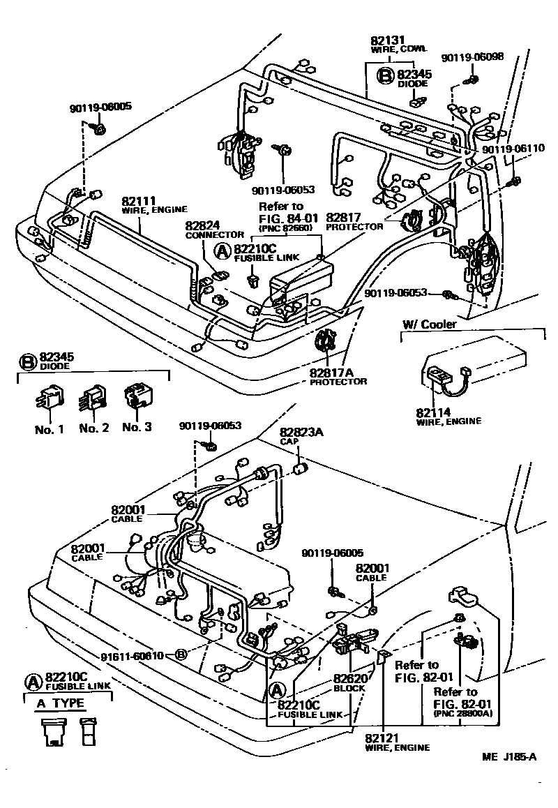 Toyota COROLLA 线束和卡夹 EPC diagram — MEJ185A