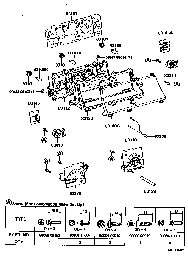 Toyota COROLLA 仪表 EPC diagram — MEH542