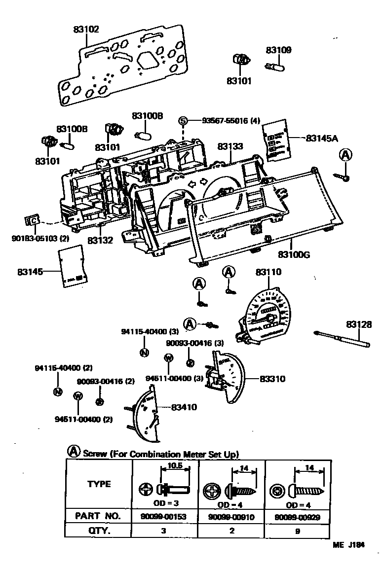 Toyota COROLLA 仪表 EPC diagram — MEJ184