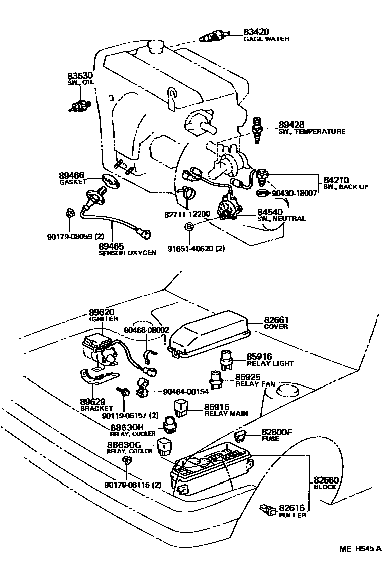 Toyota COROLLA 开关和继电器和ECU EPC diagram — MEH545A