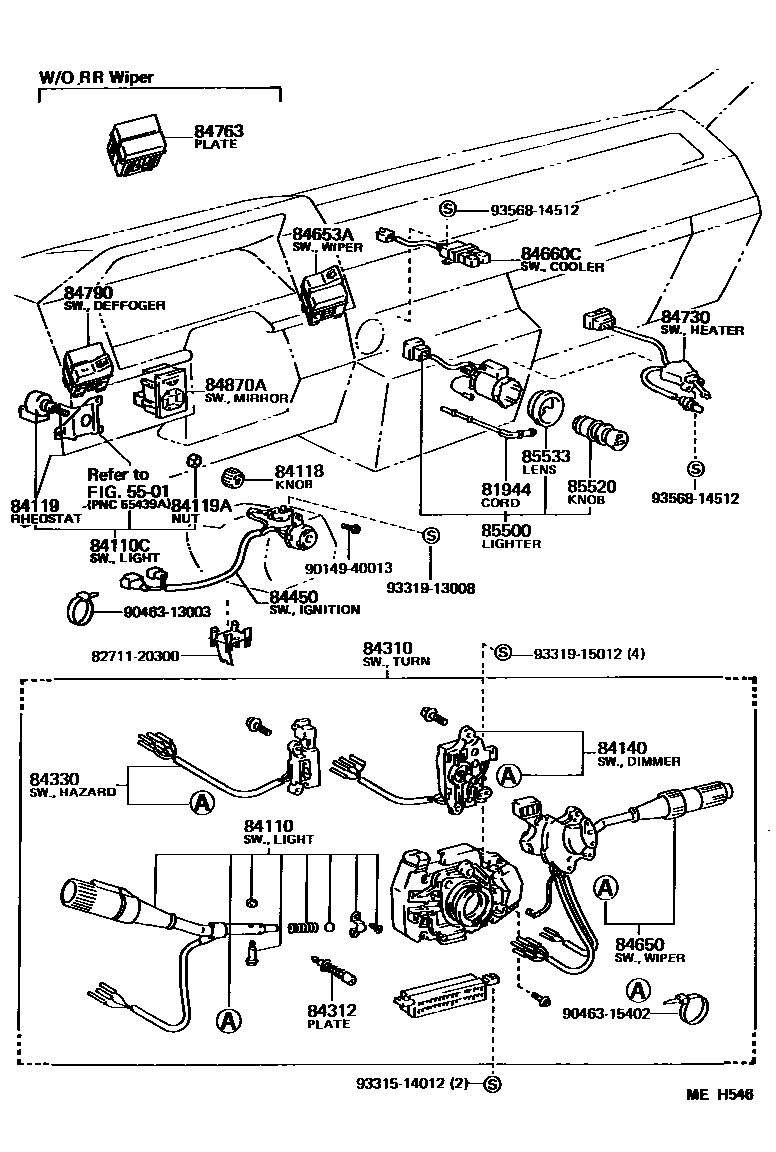 Toyota COROLLA 开关和继电器和ECU EPC diagram — MEH546