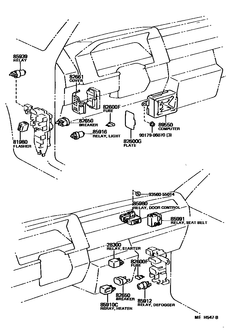 Toyota COROLLA 开关和继电器和ECU EPC diagram — MEH547B