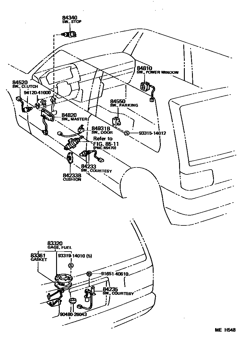 Toyota COROLLA 开关和继电器和ECU EPC diagram — MEH548