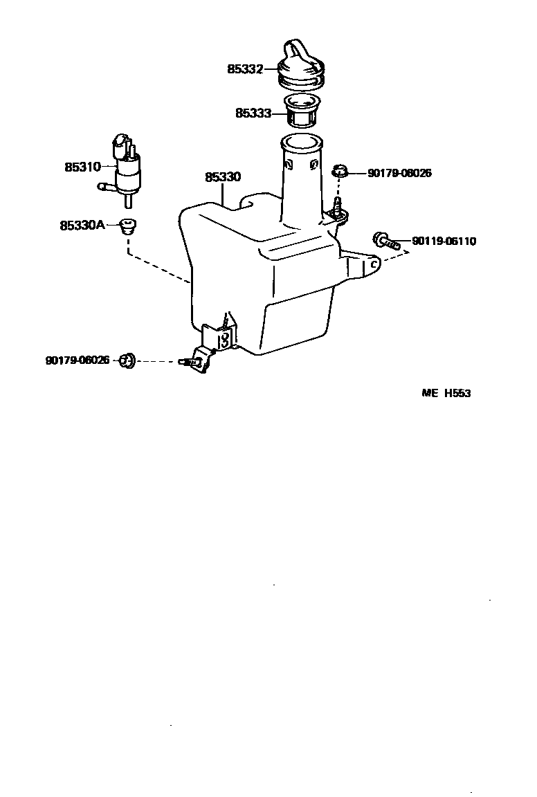 Toyota COROLLA 挡风玻璃清洗器 EPC diagram — MEH553