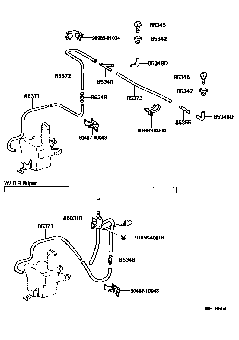 Toyota COROLLA 挡风玻璃清洗器 EPC diagram — MEH554