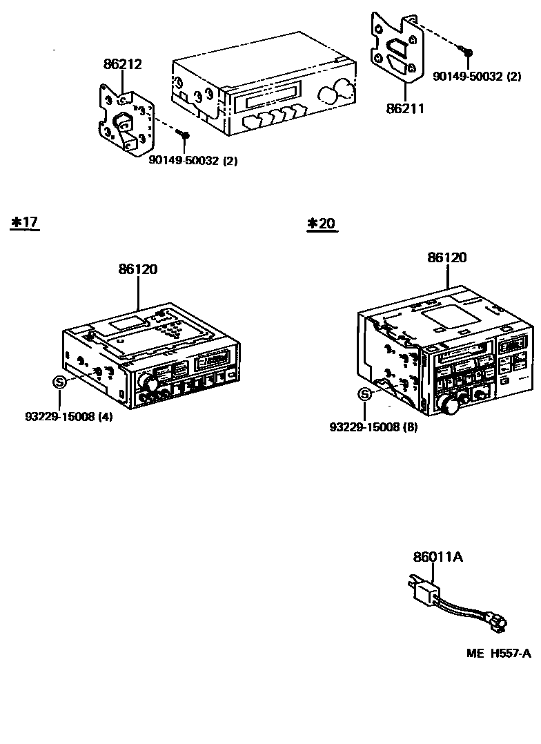 Toyota COROLLA 收音机、放大器和冷凝器 EPC diagram — MEH557A