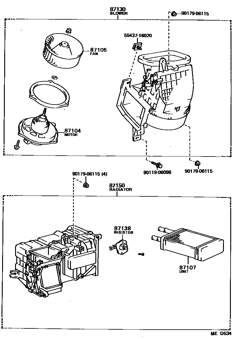 Toyota COROLLA 暖风和空调系统 - 加热装置和鼓风机 EPC diagram — MED534