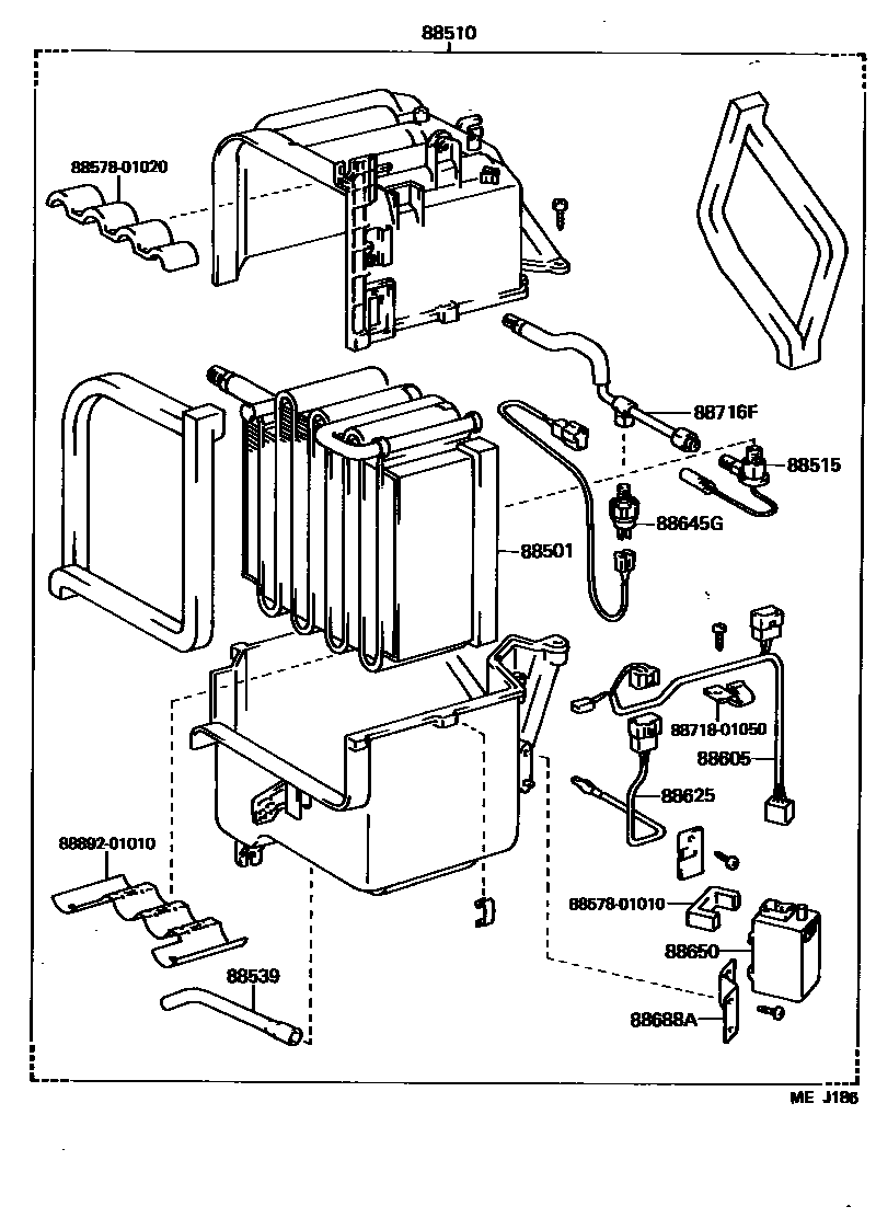 Toyota COROLLA 暖风和空调系统 - 冷却器组件 EPC diagram — MEJ186