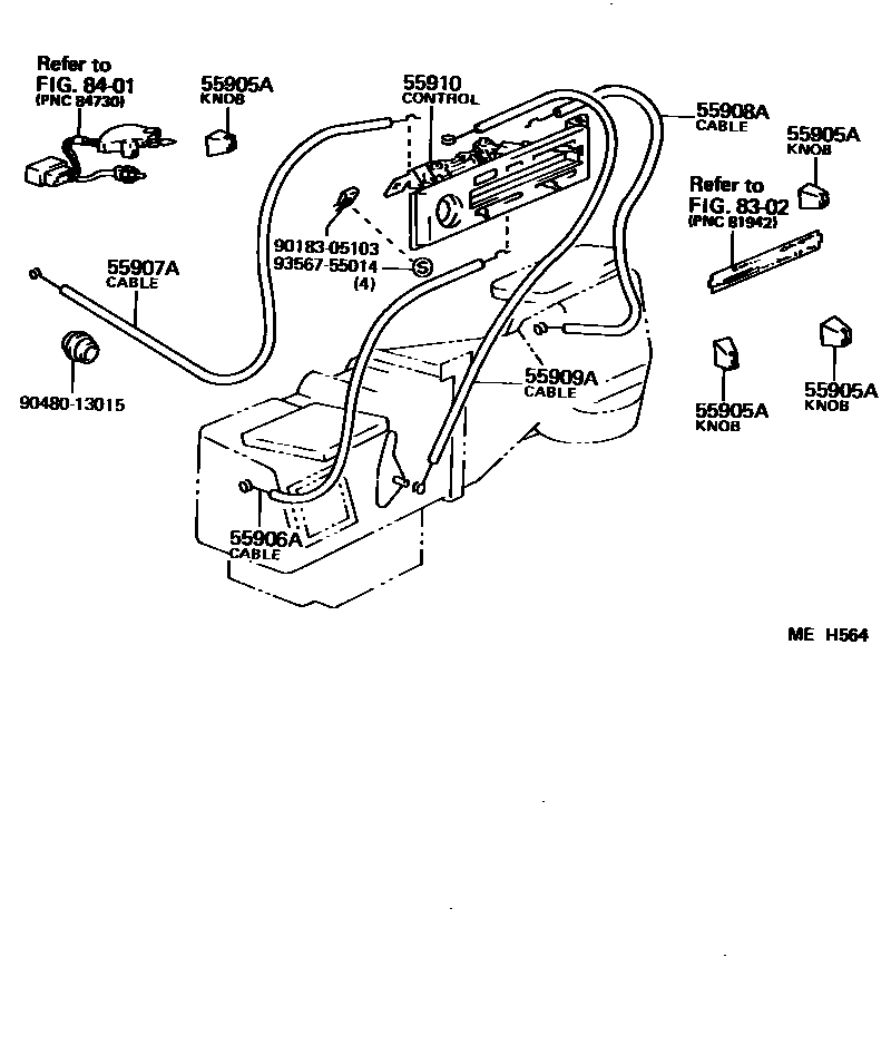 Toyota COROLLA 暖风和空调系统 - 控制器和风管 EPC diagram — MEH564