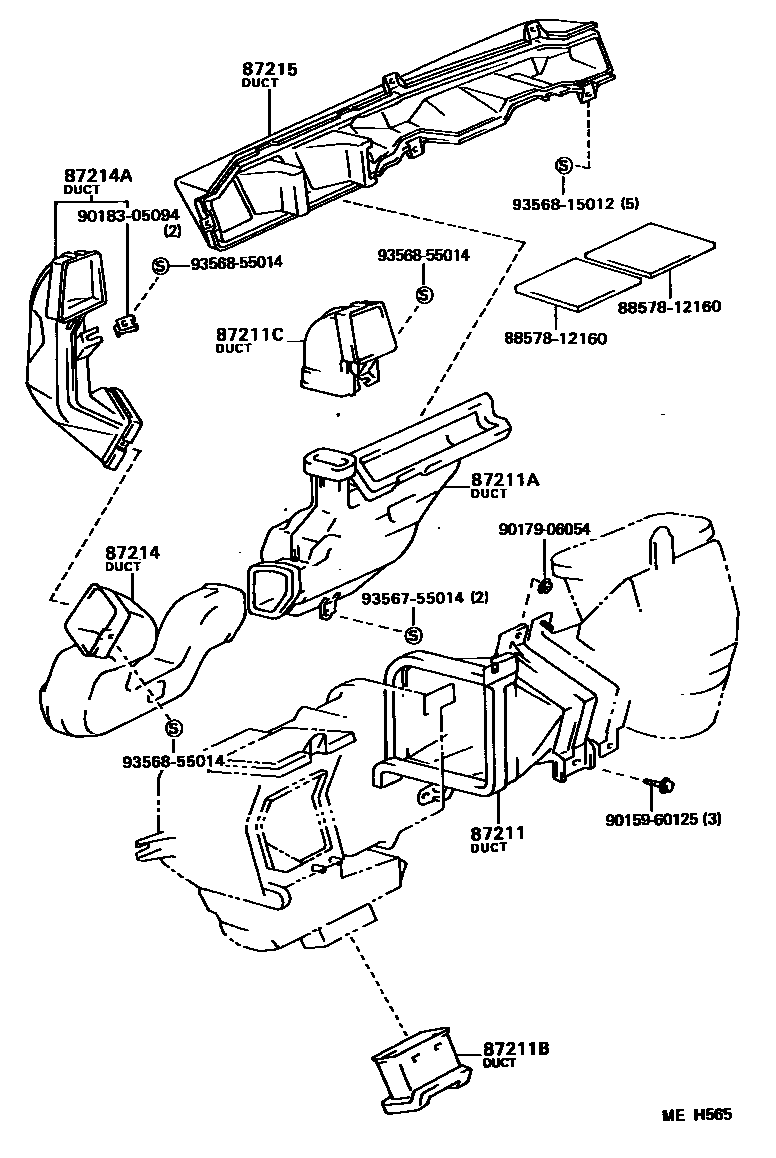 Toyota COROLLA 暖风和空调系统 - 控制器和风管 EPC diagram — MEH565