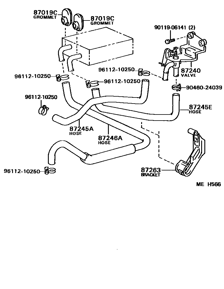 Toyota COROLLA 暖风和空调系统 - 水管 EPC diagram — MEH566