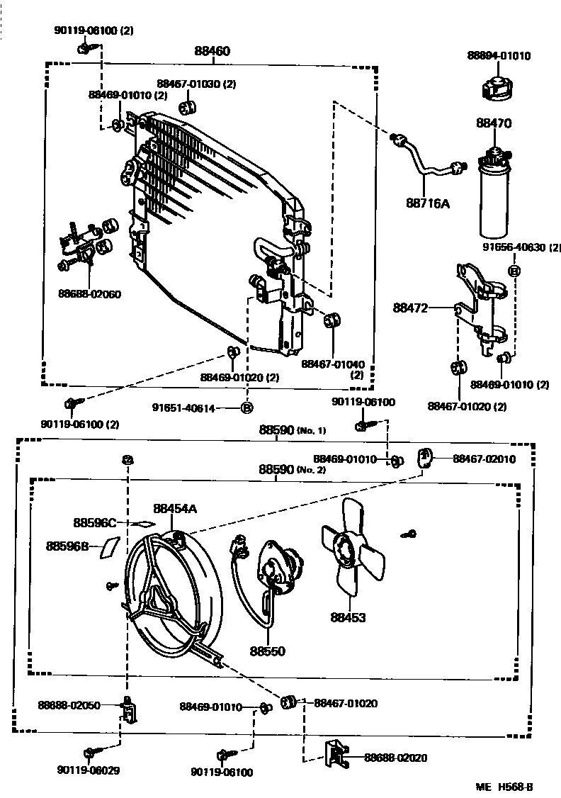 Toyota COROLLA Heating & Air Conditioning - Cooler Piping EPC diagram — MEH568B