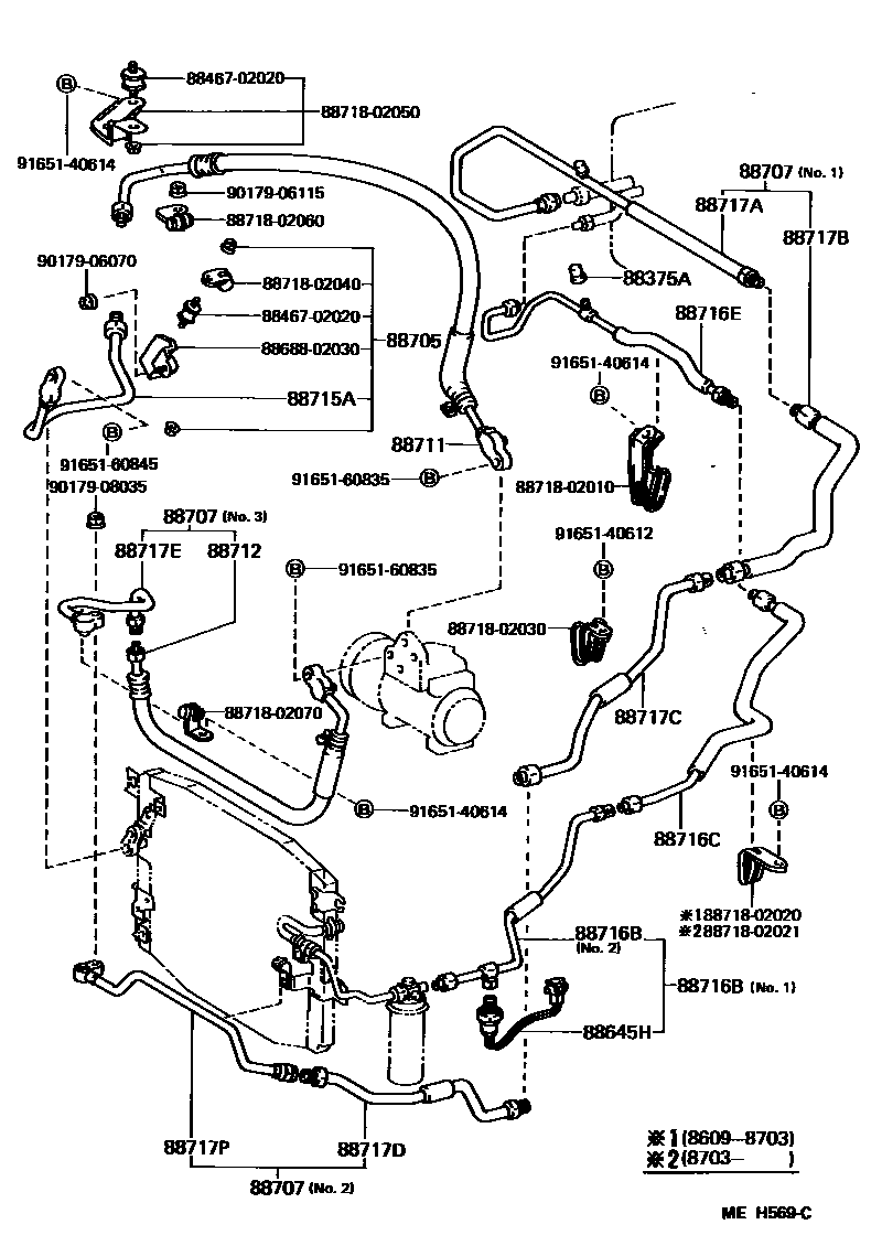 Toyota COROLLA Heating & Air Conditioning - Cooler Piping EPC diagram — MEH569C