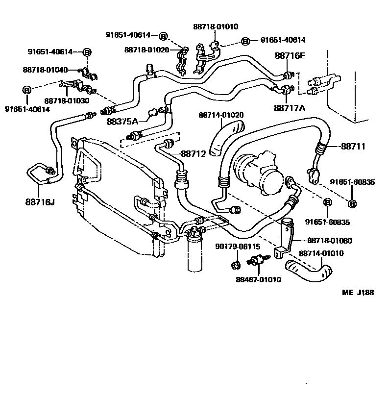 Toyota COROLLA Heating & Air Conditioning - Cooler Piping EPC diagram — MEJ188