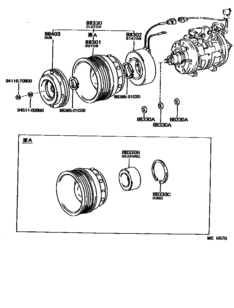 Toyota COROLLA Heating & Air Conditioning - Compressor EPC diagram — MEH570