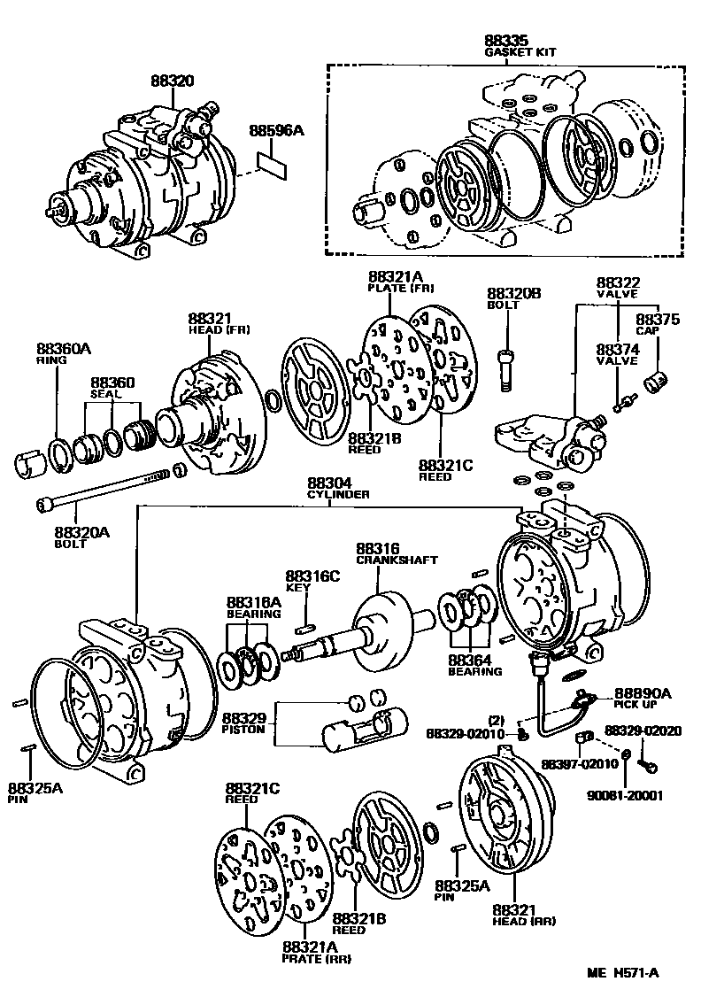 Toyota COROLLA Heating & Air Conditioning - Compressor EPC diagram — MEH571A