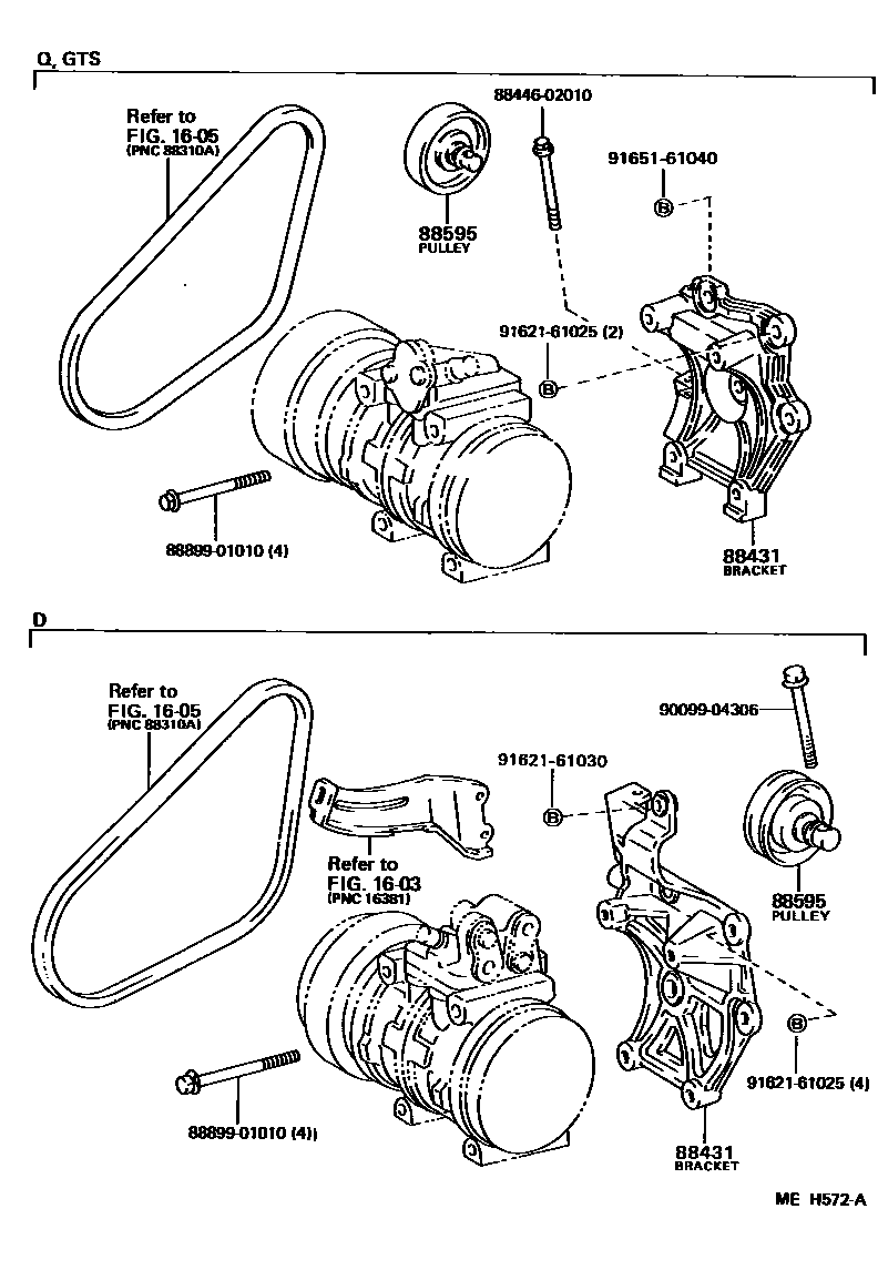 Toyota COROLLA Heating & Air Conditioning - Compressor EPC diagram — MEH572A