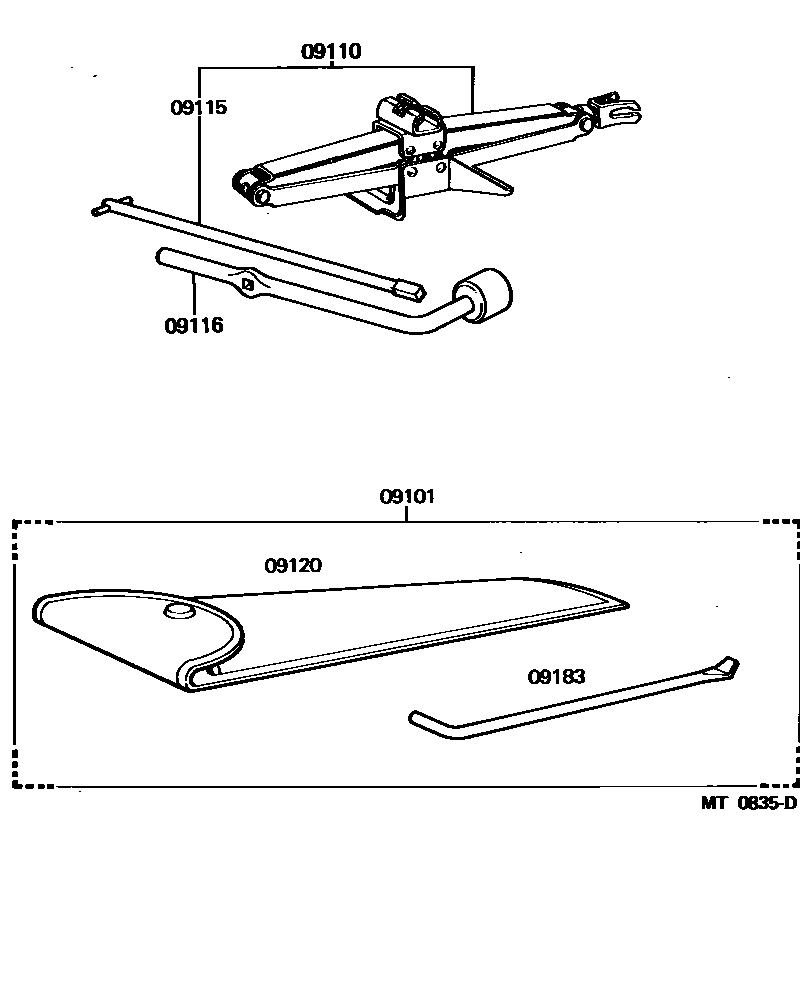 Toyota COROLLA Standard Tools EPC diagram — MT0835D