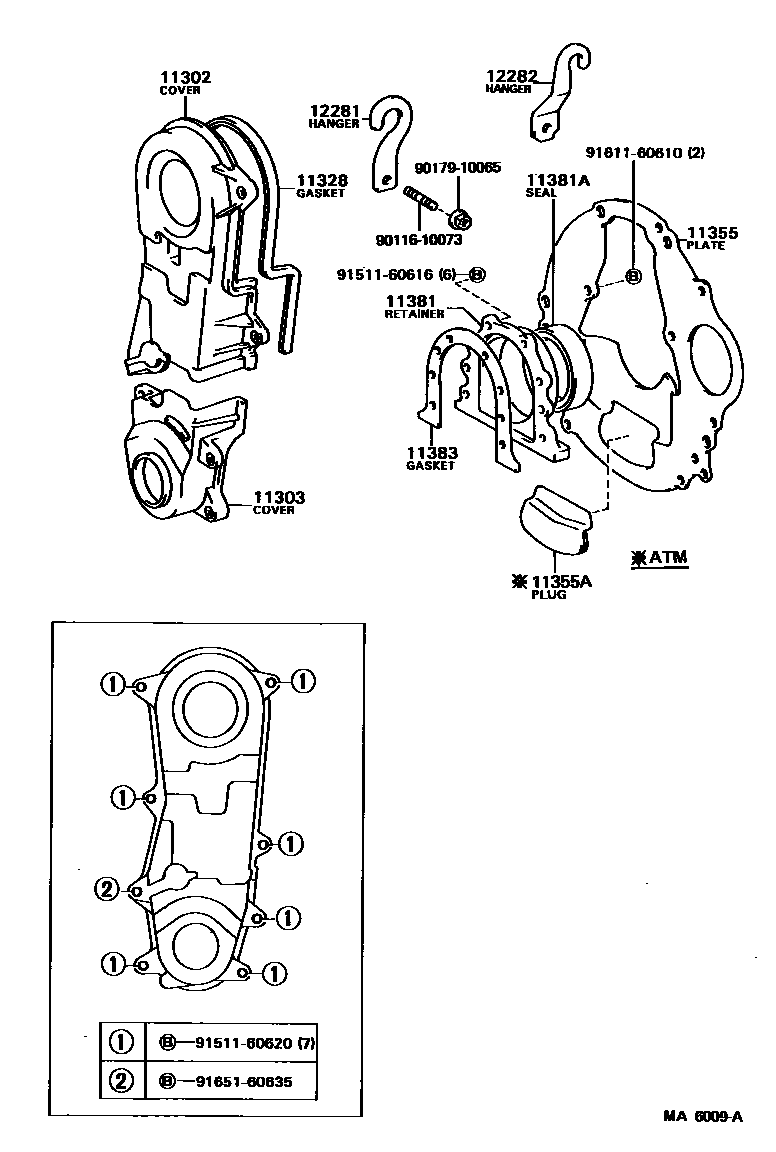 Toyota COROLLA Timing Gear Cover & Rear End Plate EPC diagram — MA6009A