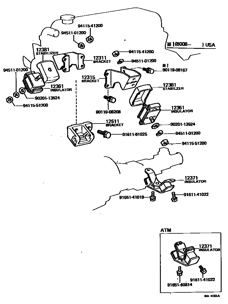 Toyota COROLLA Engine Mounting EPC diagram — MA4123A
