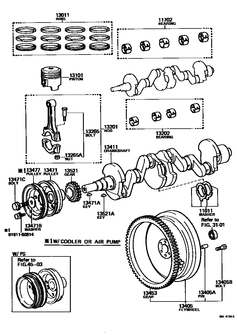 Toyota COROLLA Crankshaft & Piston EPC diagram — MA4124E