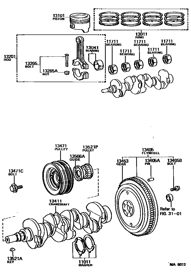 Toyota COROLLA Crankshaft & Piston EPC diagram — MA6012