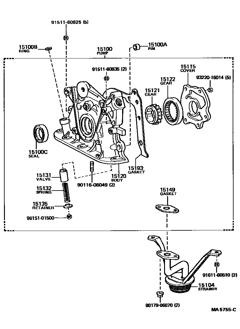 Toyota COROLLA Engine Oil Pump EPC diagram — MA5755C