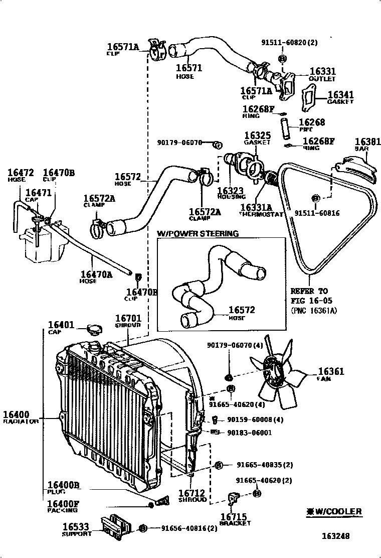 Toyota COROLLA RADIATOR & WATER OUTLET EPC diagram — 163248