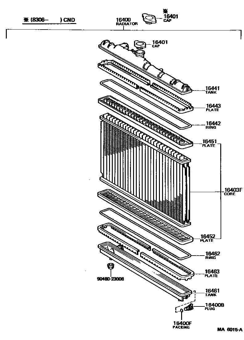 Toyota COROLLA RADIATOR & WATER OUTLET EPC diagram — MA6015A