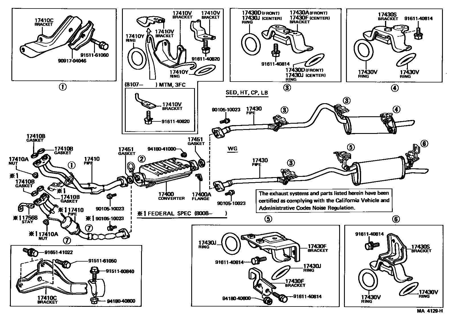 Toyota COROLLA Exhaust Pipe EPC diagram — MA4129H