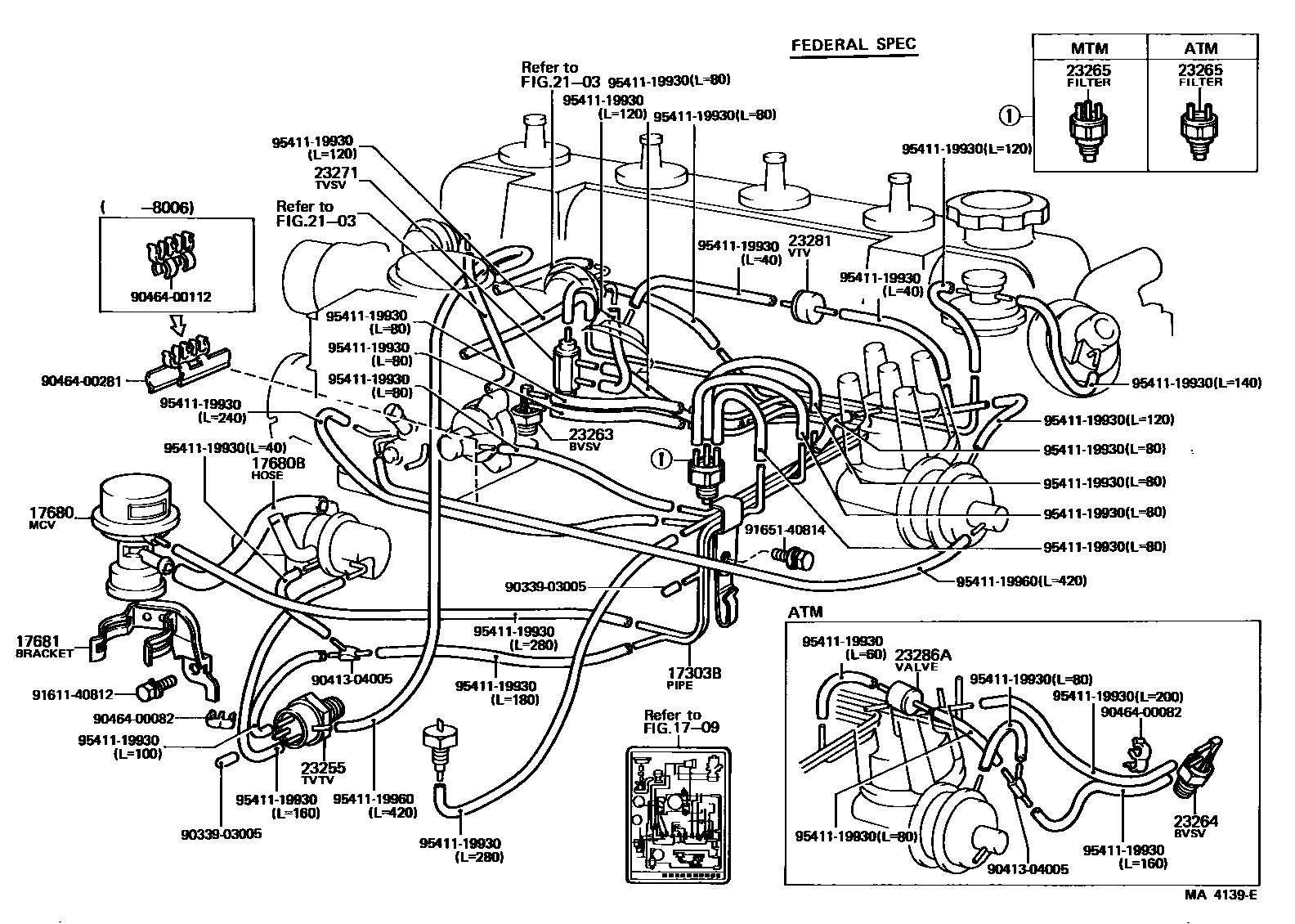 Toyota COROLLA vacuum tube EPC diagram — MA4139E
