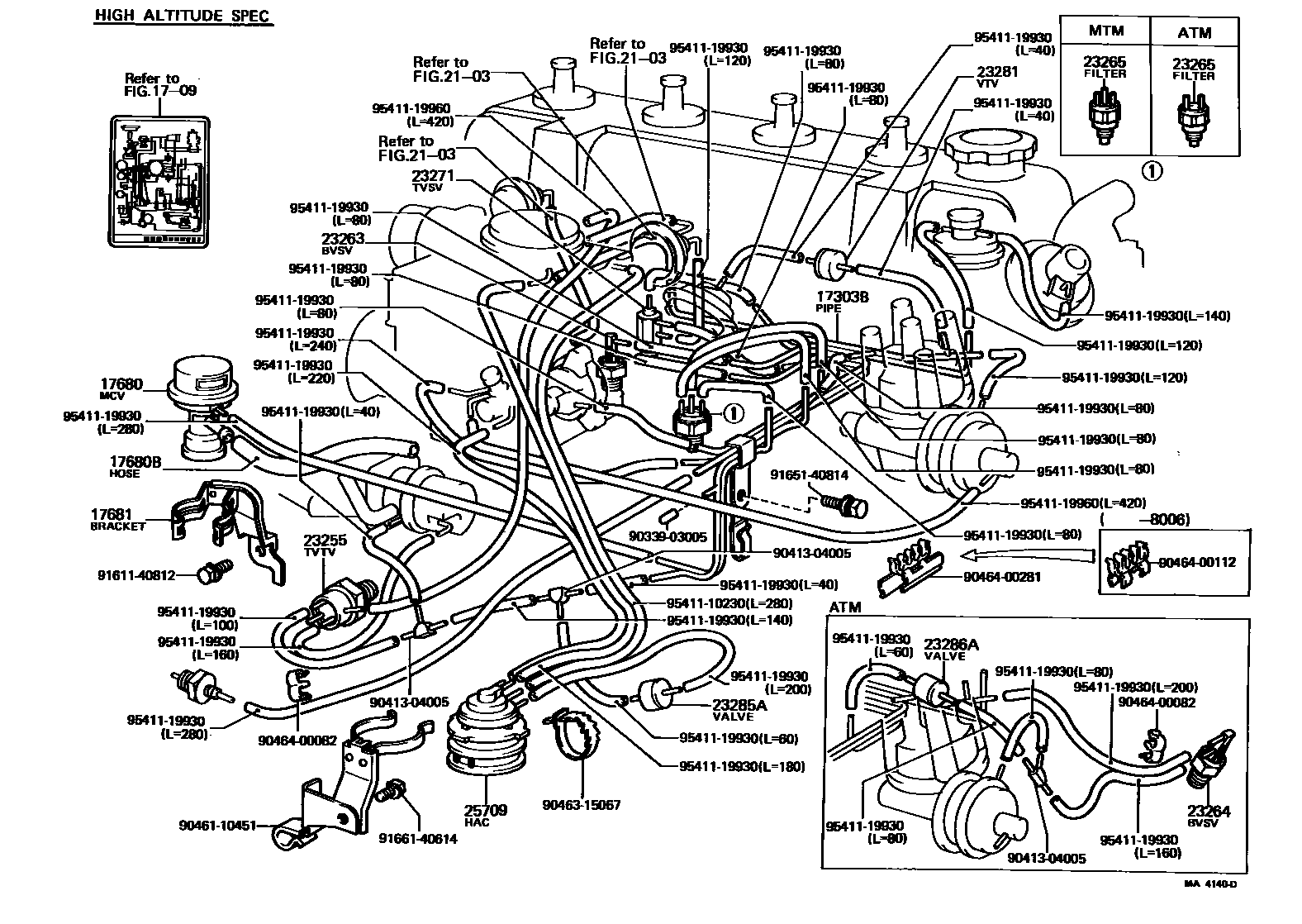 Toyota COROLLA vacuum tube EPC diagram — MA4140D