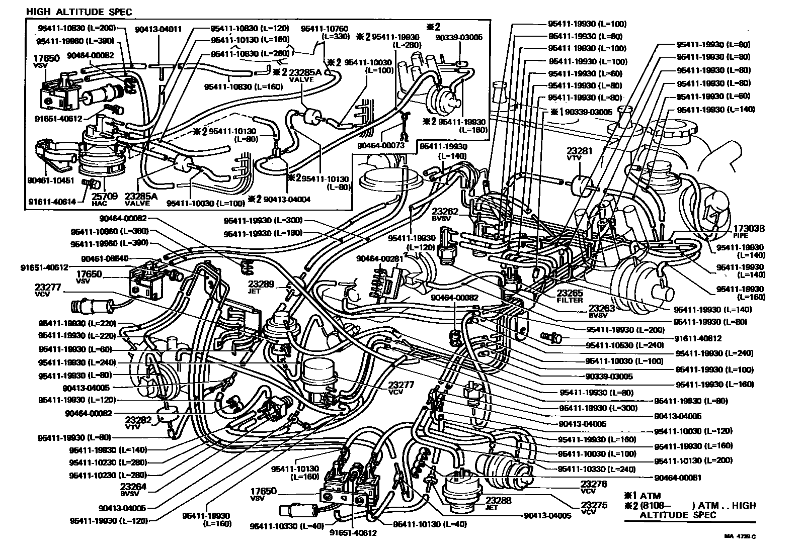 Toyota COROLLA vacuum tube EPC diagram — MA4739C