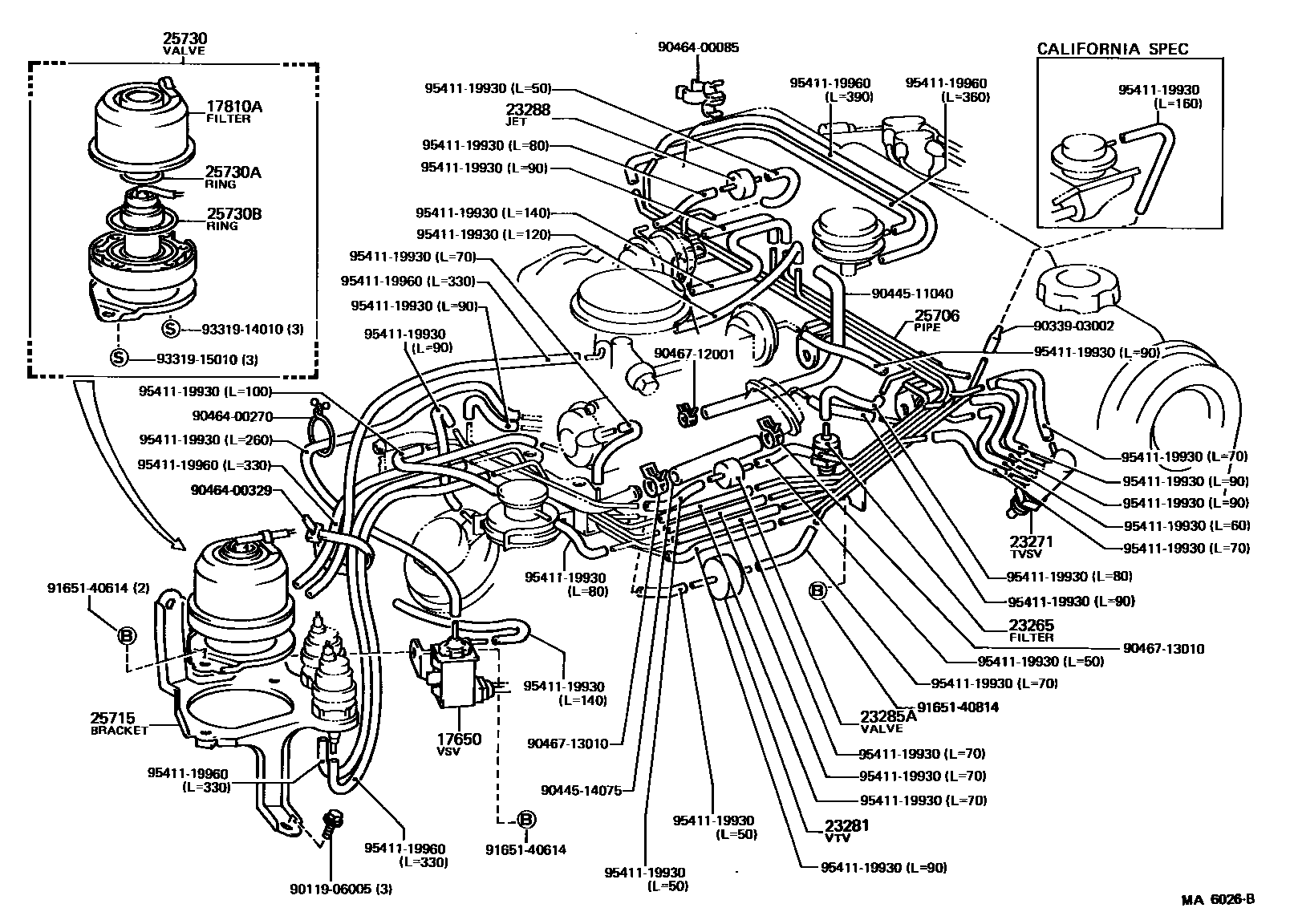 Toyota COROLLA vacuum tube EPC diagram — MA6026B
