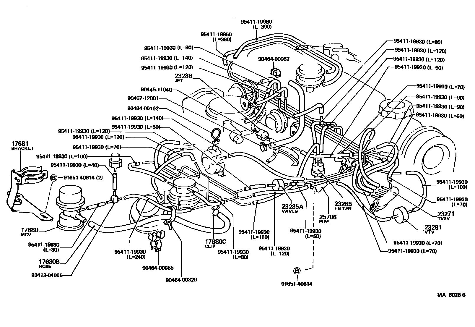 Toyota COROLLA vacuum tube EPC diagram — MA6028B