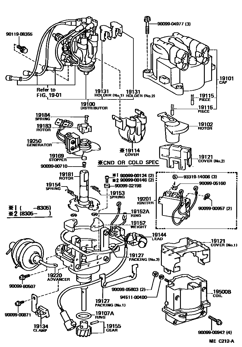 Toyota COROLLA 分电器 EPC diagram — MEC212A