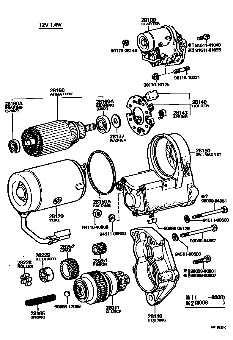 Toyota COROLLA 起动机 EPC diagram — ME8237C