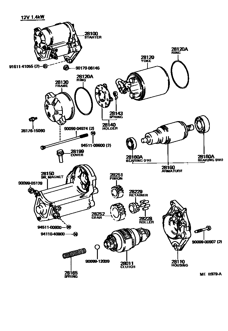 Toyota COROLLA 起动机 EPC diagram — MEB979A