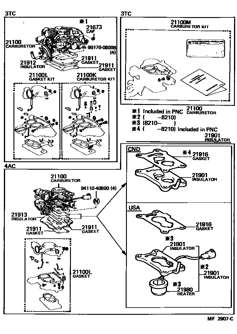 Toyota COROLLA carburetor assembly EPC diagram — MF2907C