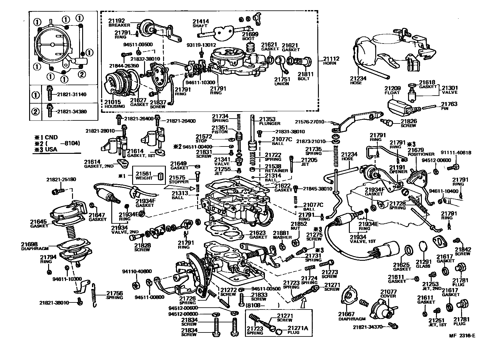 Toyota COROLLA 化油器 EPC diagram — MF2316E
