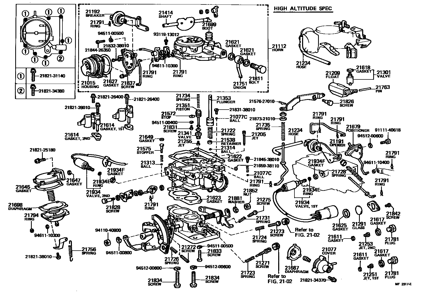 Toyota COROLLA 化油器 EPC diagram — MF2317E
