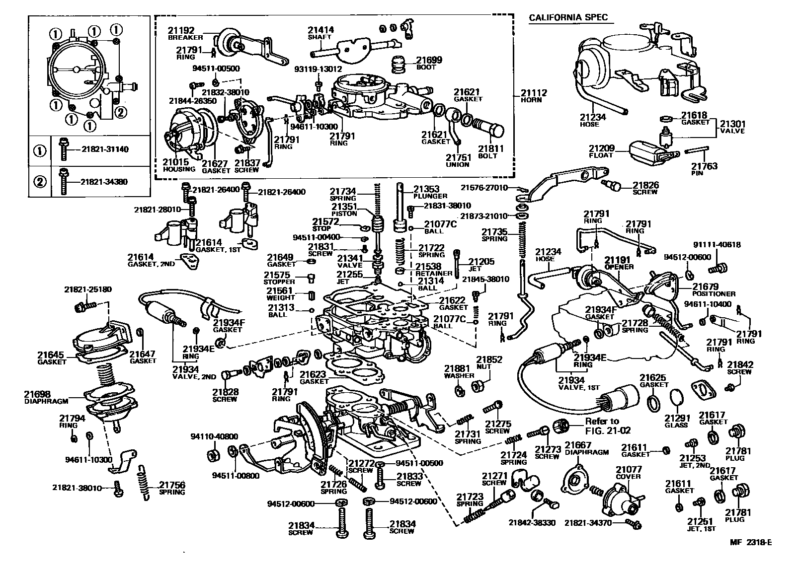 Toyota COROLLA 化油器 EPC diagram — MF2318E
