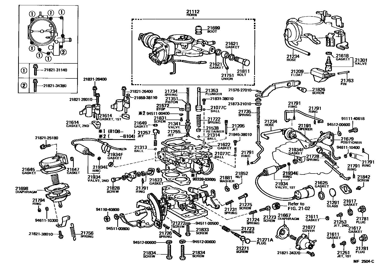 Toyota COROLLA 化油器 EPC diagram — MF2504C
