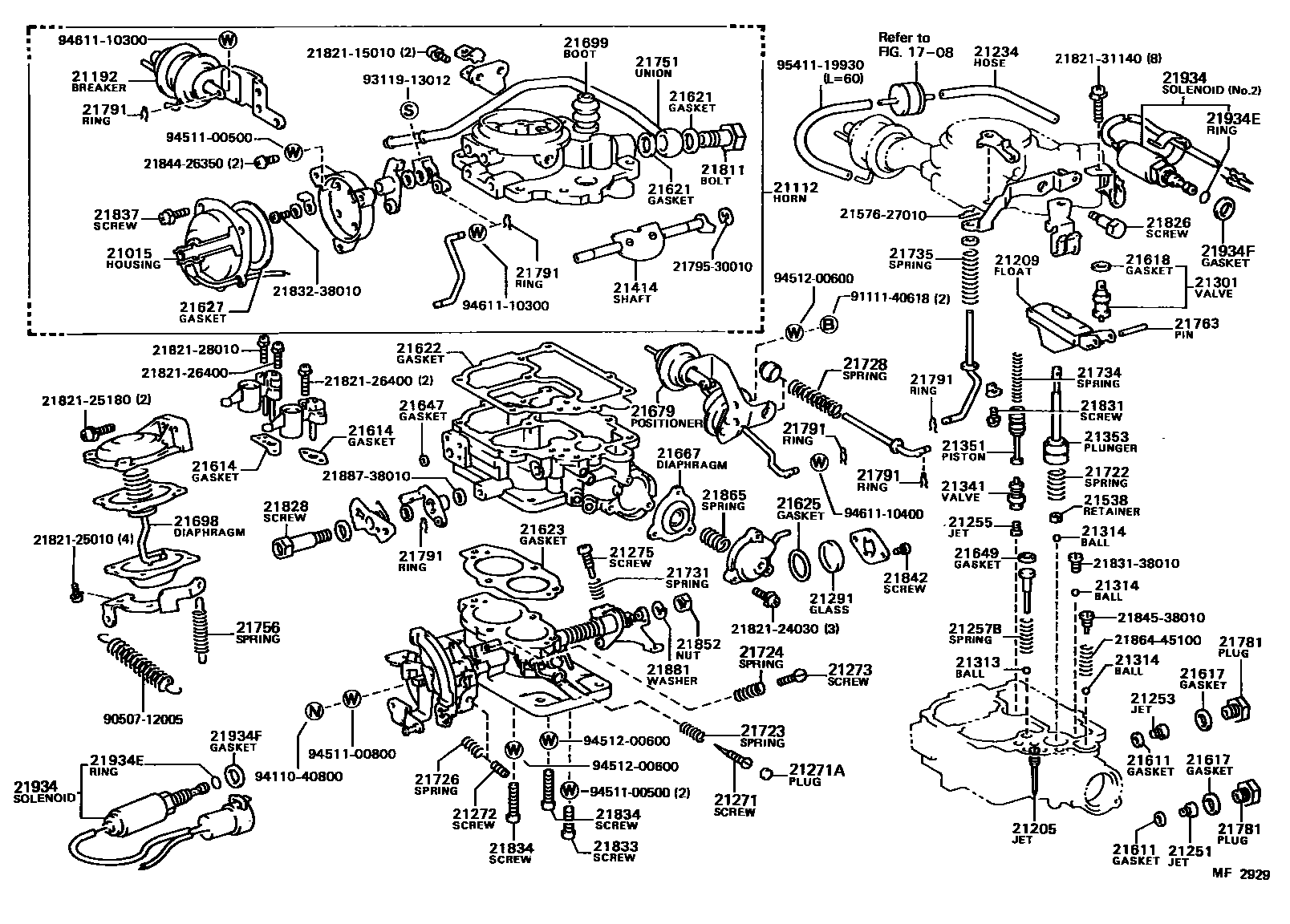 Toyota COROLLA 化油器 EPC diagram — MF2929