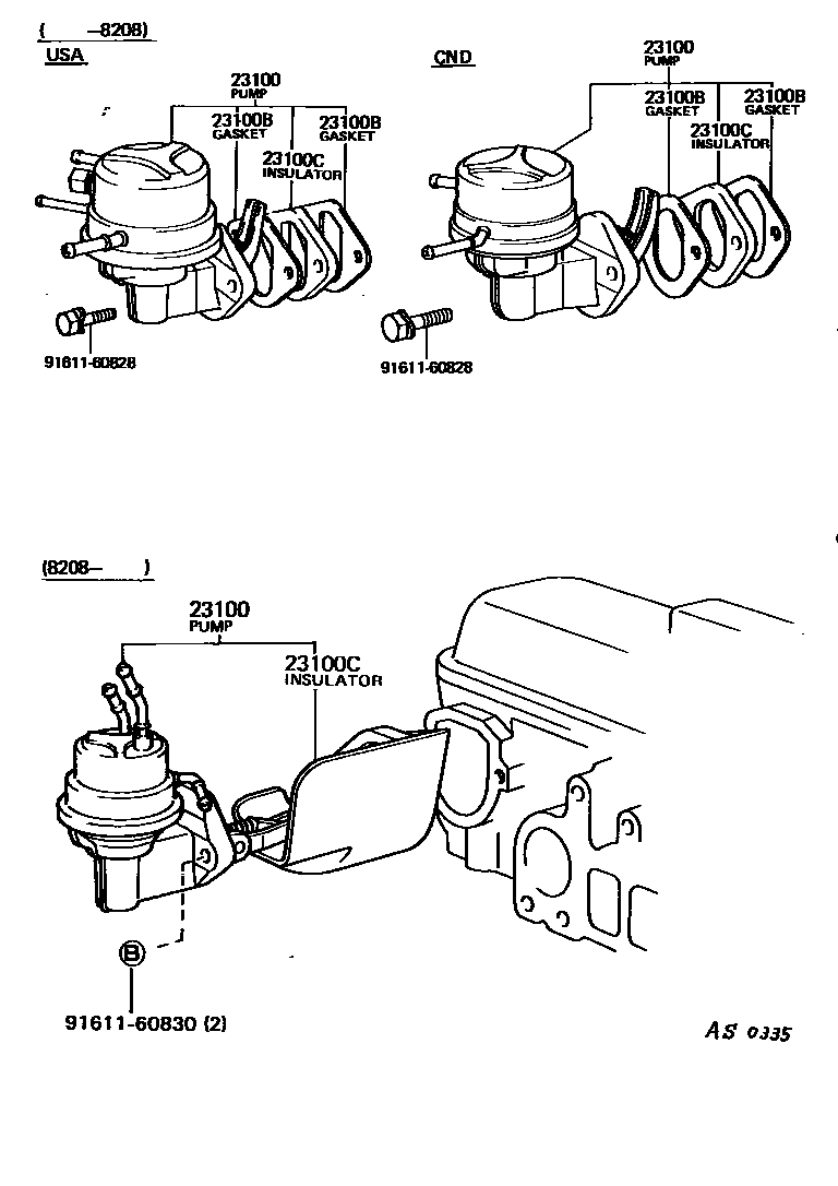 Toyota COROLLA 燃油泵和燃油管 EPC diagram — AS0335