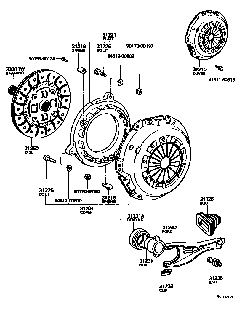 Toyota COROLLA 离合器和分离叉 EPC diagram — MC7077A