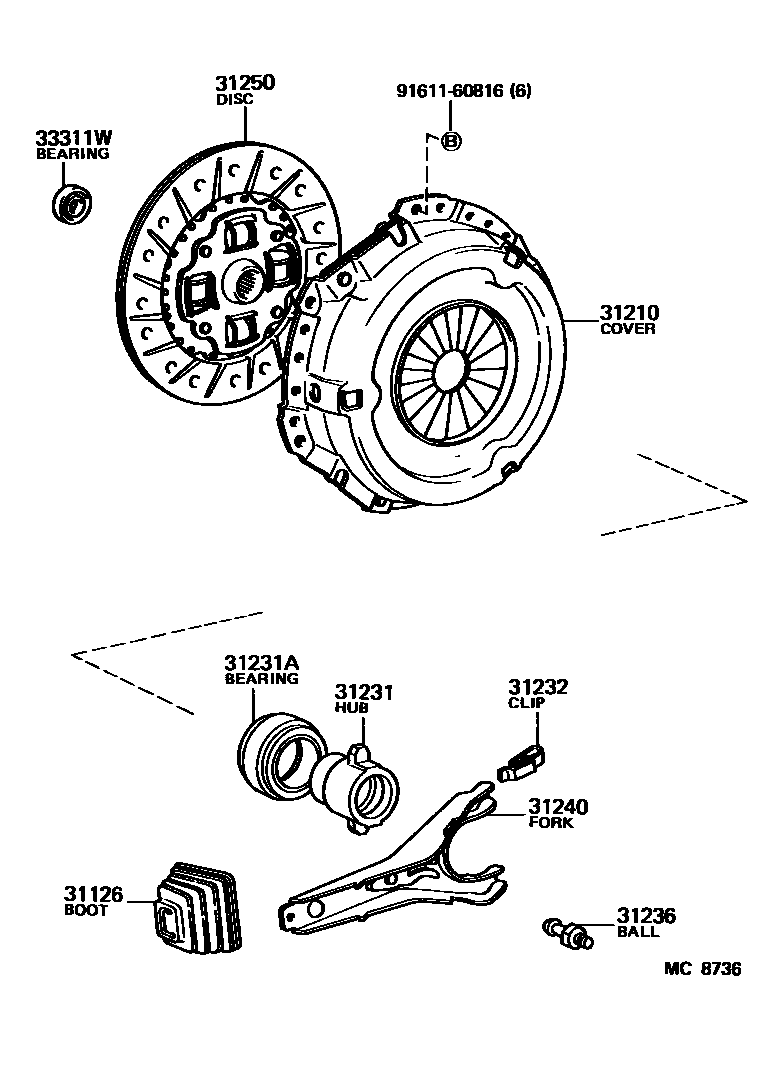 Toyota COROLLA 离合器和分离叉 EPC diagram — MC8736