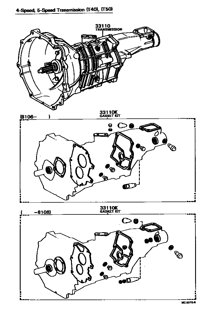 Toyota COROLLA 传动桥或变速器总成和衬垫组件(MTM) EPC diagram — MC5070B