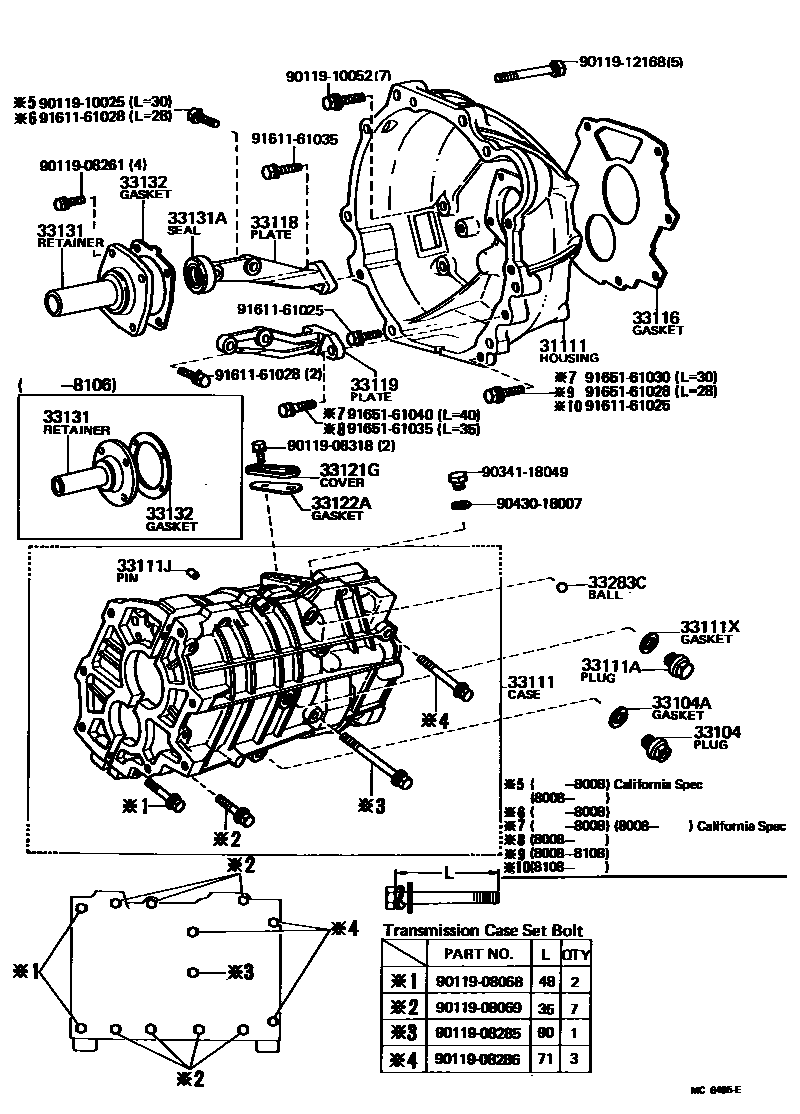 Toyota COROLLA 离合器壳和变速器壳(MTM) EPC diagram — MC6495E
