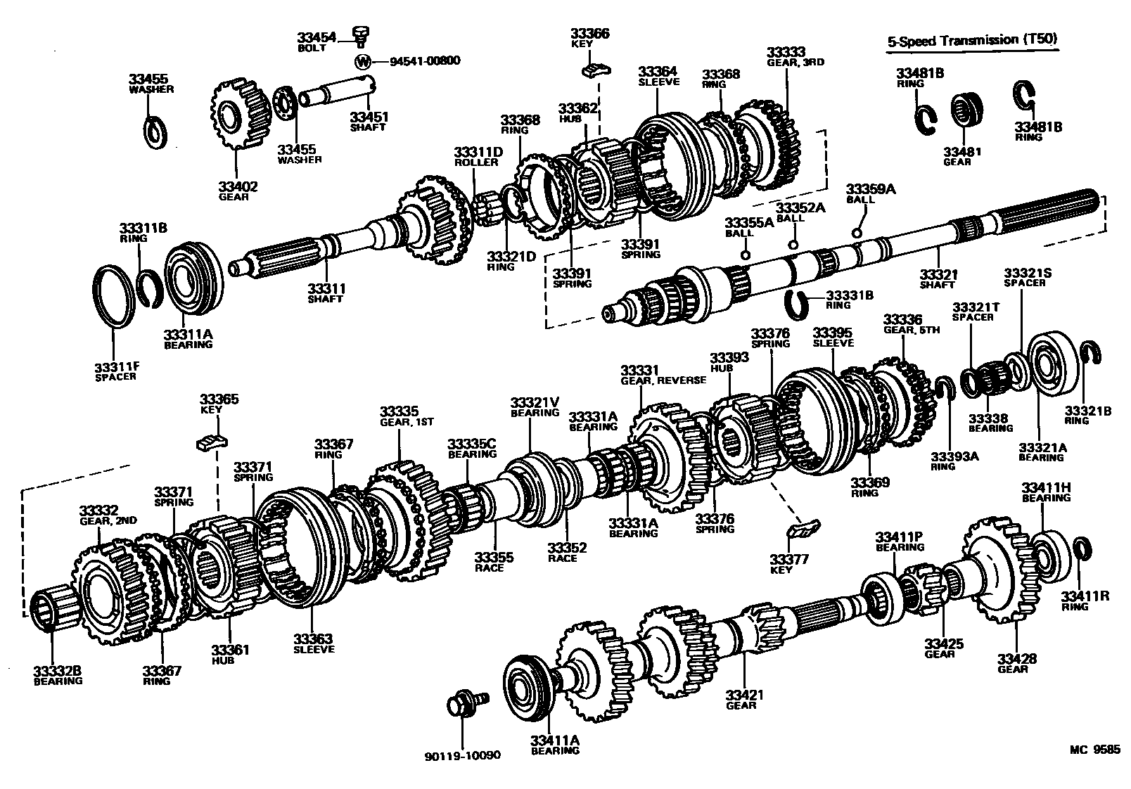 Toyota COROLLA 变速器齿轮(MTM) EPC diagram — MC9585